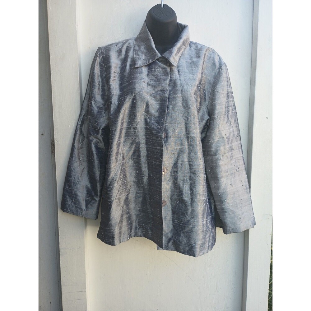 Silver Metallic Jacket Small 100% Silk Cruise Party Events Gala Work Bling